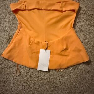 Zara Orange Strapless Peplum Top